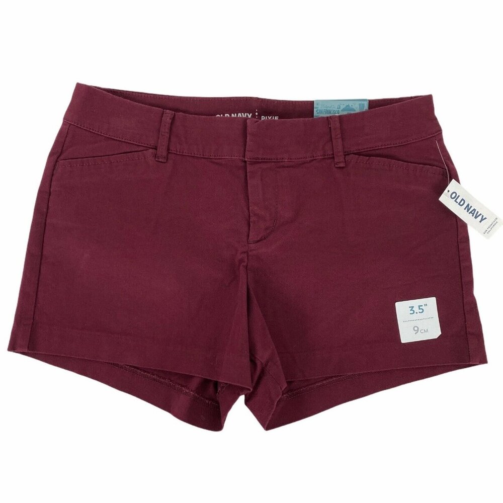 NWT Old Navy Womens 2 Burgundy Red Pixie Chino Shorts Cotton Stretch 3.5" Inseam
